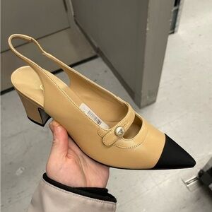 CHANEL Black and Cream Slingback Heels